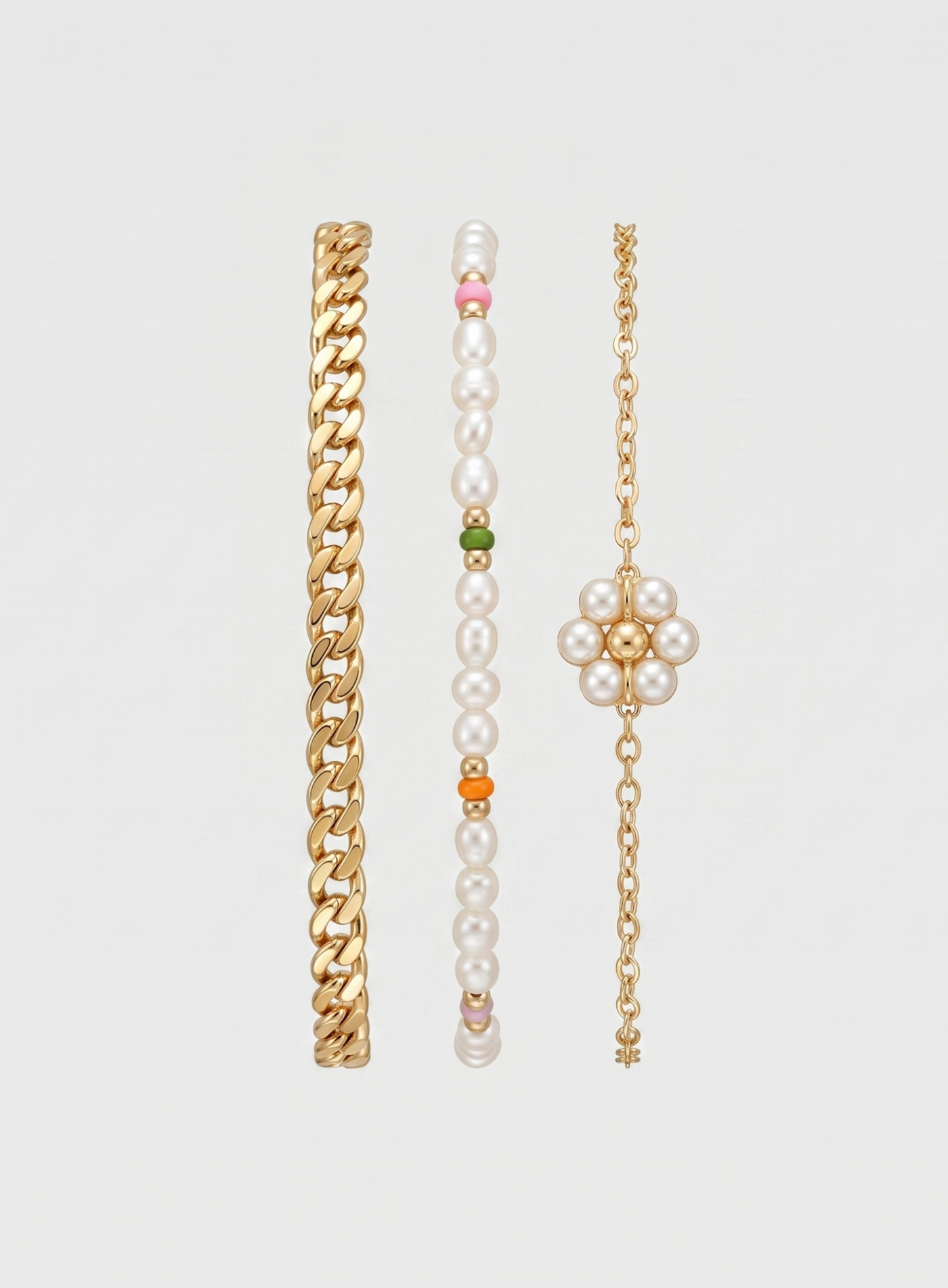 Conjunto de Pulseiras Ouro e Pérolas