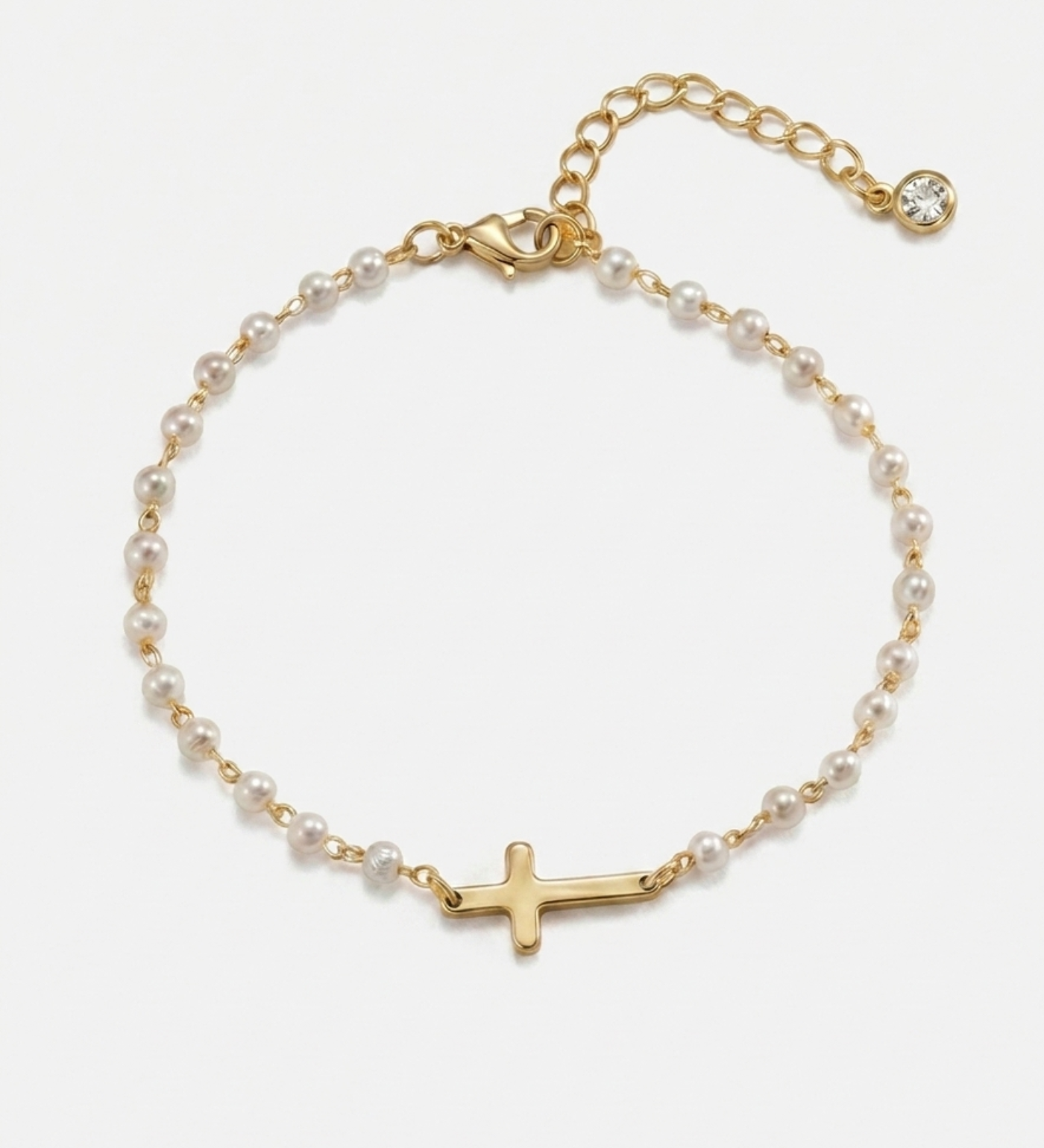Pulseira com Cruz e Pérolas