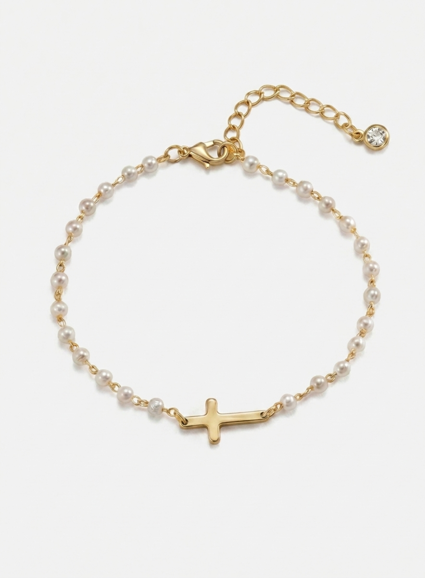 Pulseira com Cruz e Pérolas