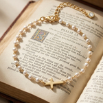 Pulseira com Cruz e Pérolas